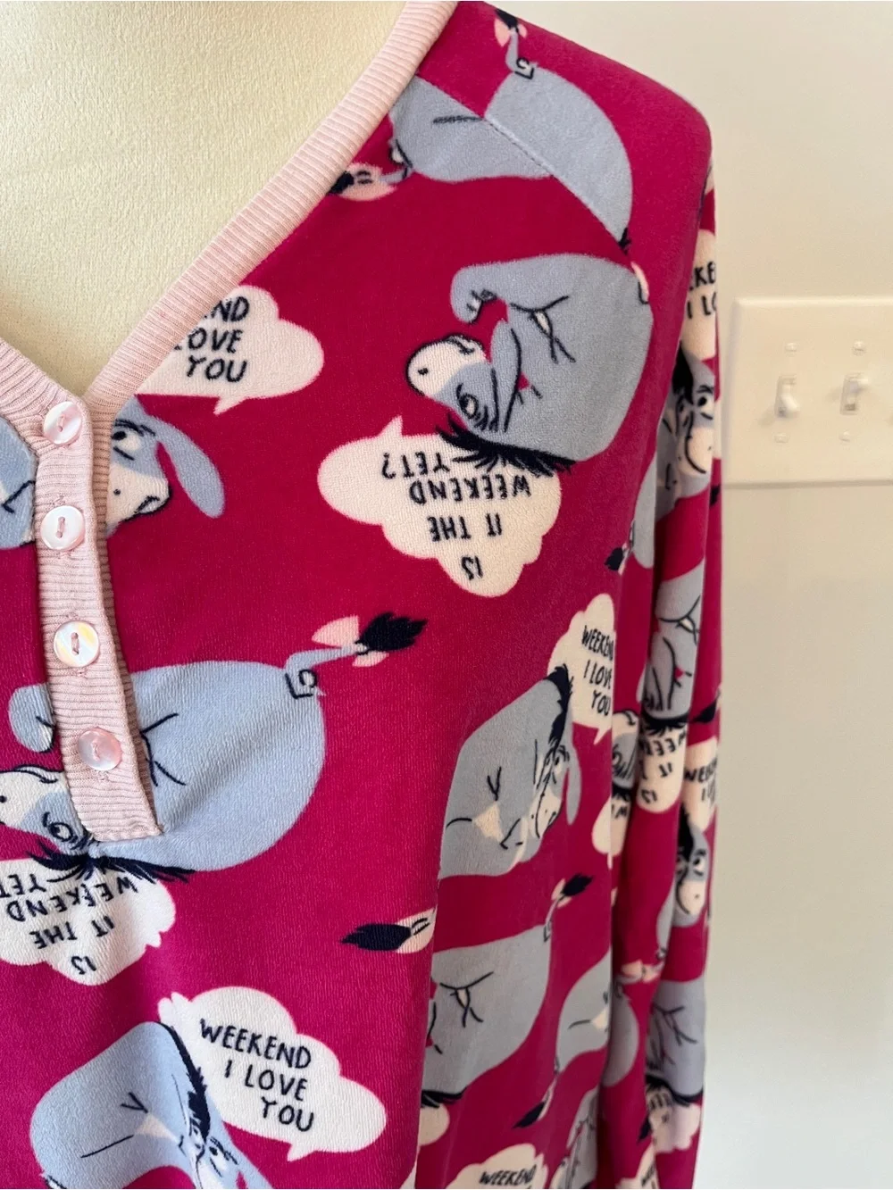 Womens Long Sleeve Pink Eeyore print lounge Pajama Top - Picture 3 of 5